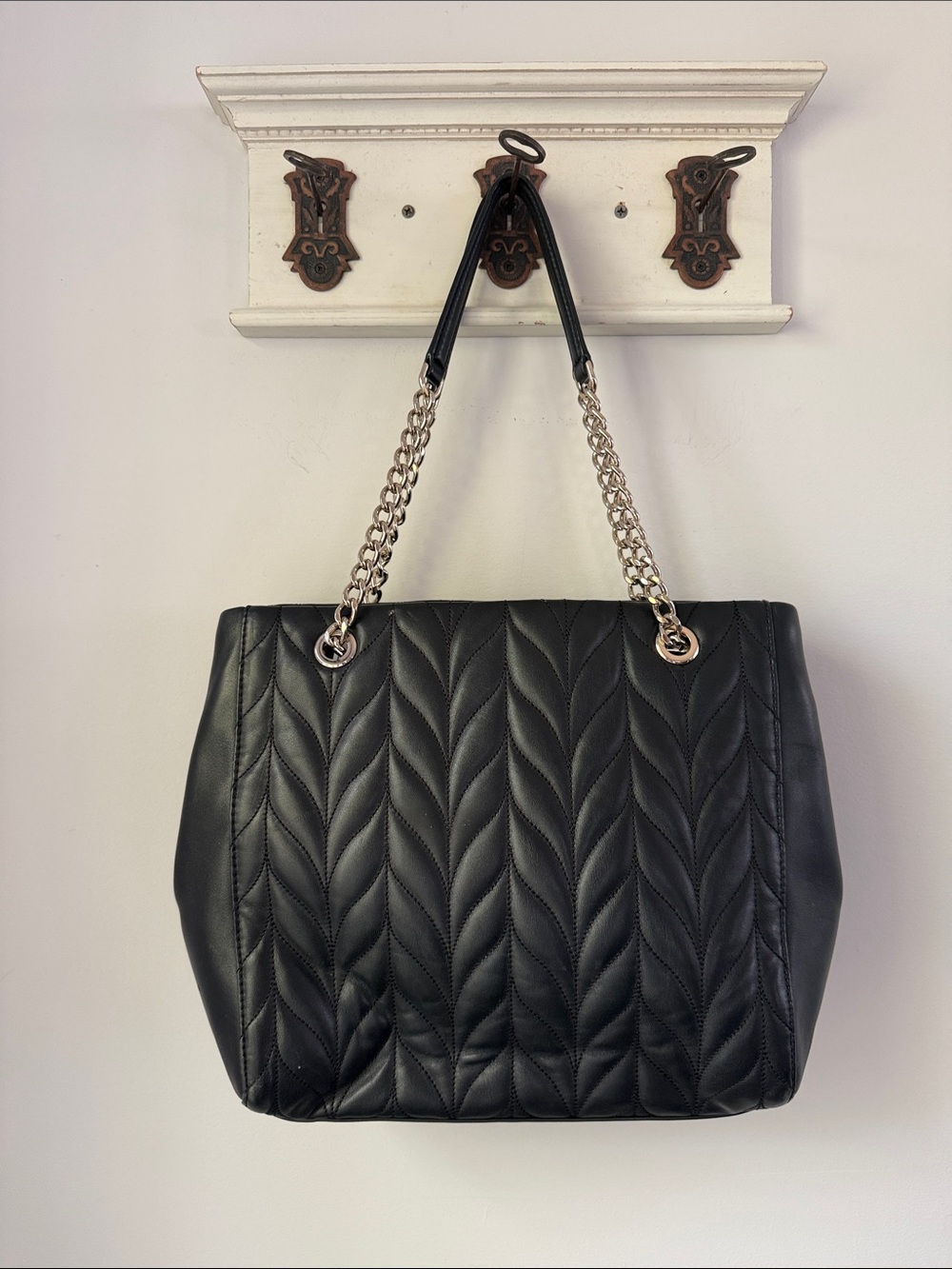 Kate Spade Black Cow Leather Quilted Tote Large Work Bag Laptop - Picture 3 of 13
